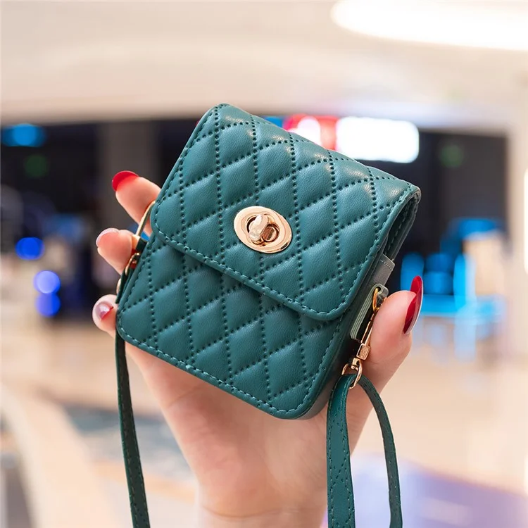 BFB03 PU Leather Mini Bag for Folding Cell Phones Card Wallet Coin Purse Pattern Imprinted Shoulder Pouch with Strap - Green