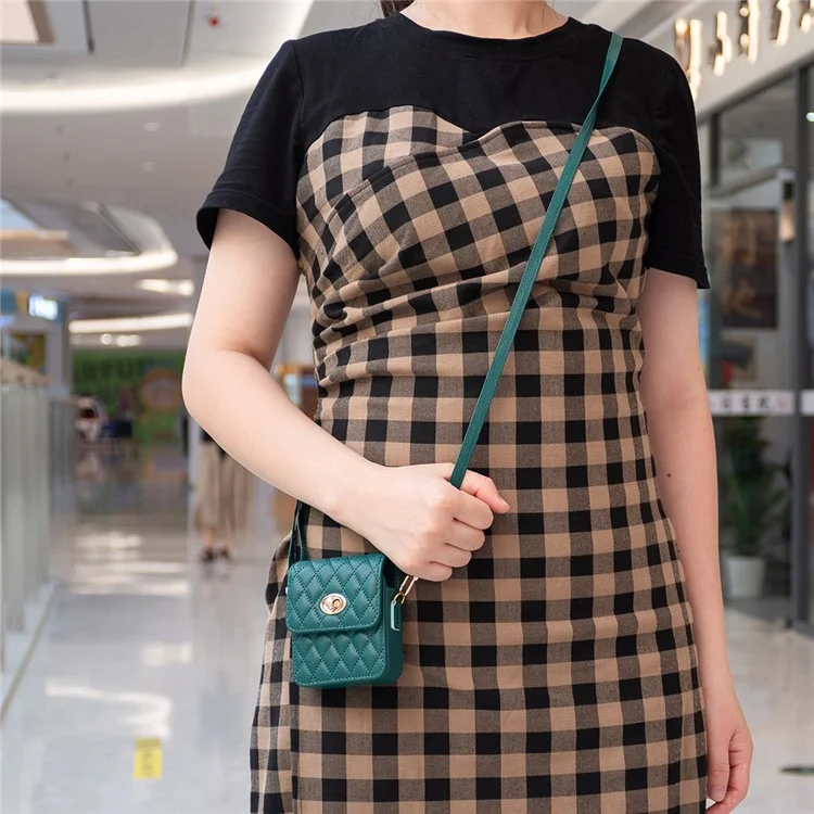 BFB03 PU Leather Mini Bag for Folding Cell Phones Card Wallet Coin Purse Pattern Imprinted Shoulder Pouch with Strap - Green