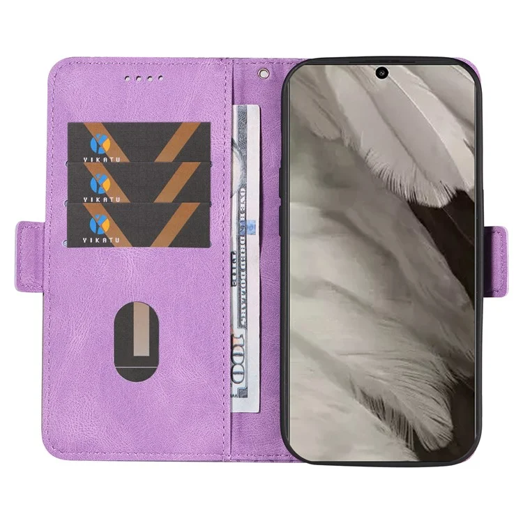 Pour Google Pixel 8 Rhombus Imprinted Phone Wallet Case PU Leather Stand Phone Cover - Pourpre