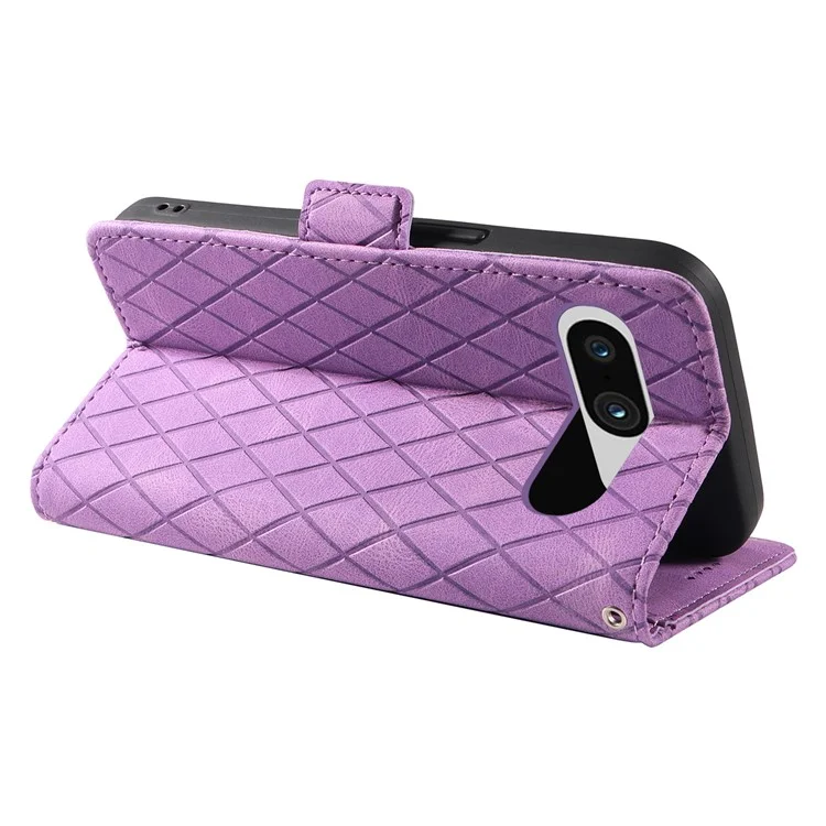 Pour Google Pixel 8 Rhombus Imprinted Phone Wallet Case PU Leather Stand Phone Cover - Pourpre
