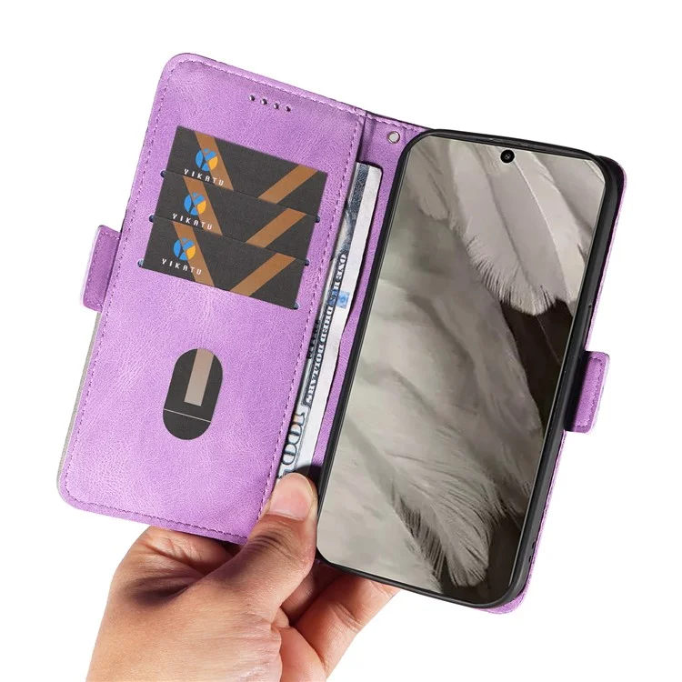 Pour Google Pixel 8 Rhombus Imprinted Phone Wallet Case PU Leather Stand Phone Cover - Pourpre