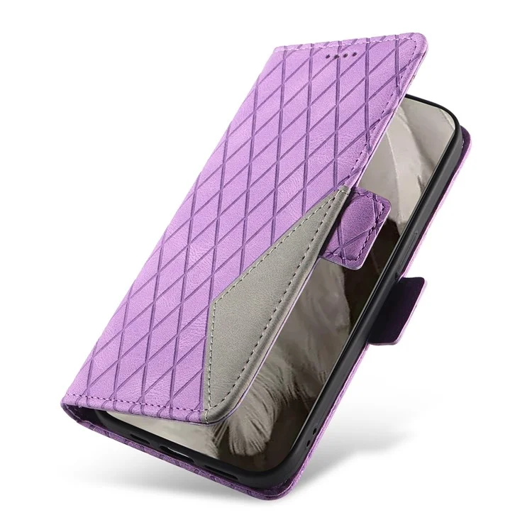 Pour Google Pixel 8 Rhombus Imprinted Phone Wallet Case PU Leather Stand Phone Cover - Pourpre