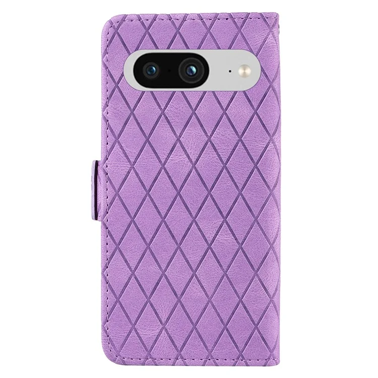 Pour Google Pixel 8 Rhombus Imprinted Phone Wallet Case PU Leather Stand Phone Cover - Pourpre