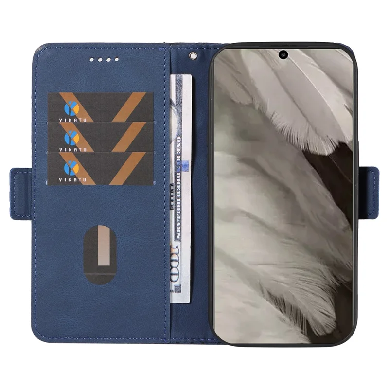 For Google Pixel 8 Rhombus Imprinted Phone Wallet Case PU Leather Stand Phone Cover - Blue