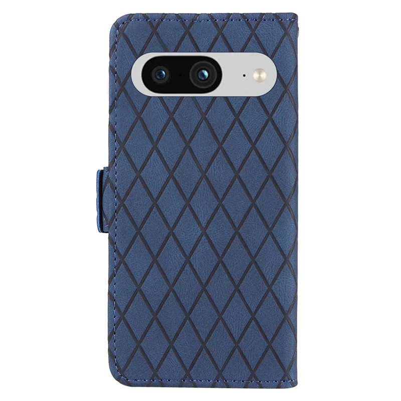 For Google Pixel 8 Rhombus Imprinted Phone Wallet Case PU Leather Stand Phone Cover - Blue