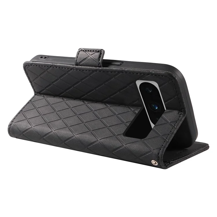 Pour Google Pixel 8 Pro Rhombus Imprinted Phone Case Stand Wallet Leather Phone Cover - Noir