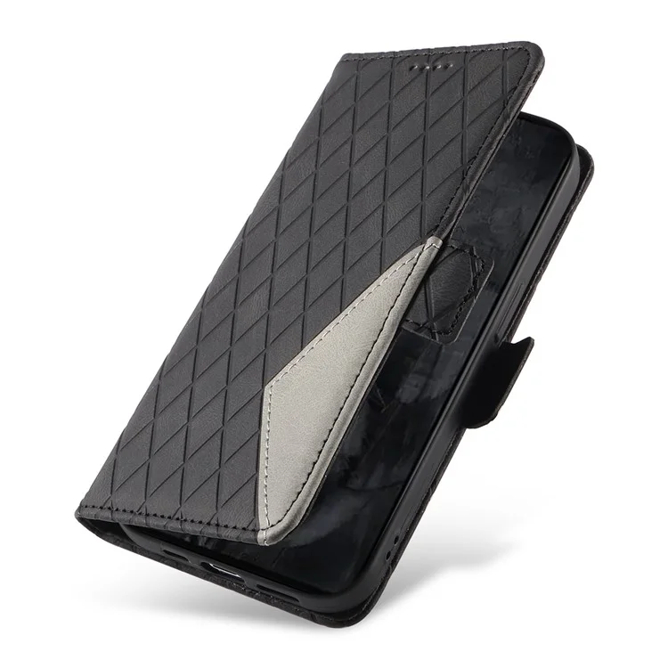 Pour Google Pixel 8 Pro Rhombus Imprinted Phone Case Stand Wallet Leather Phone Cover - Noir