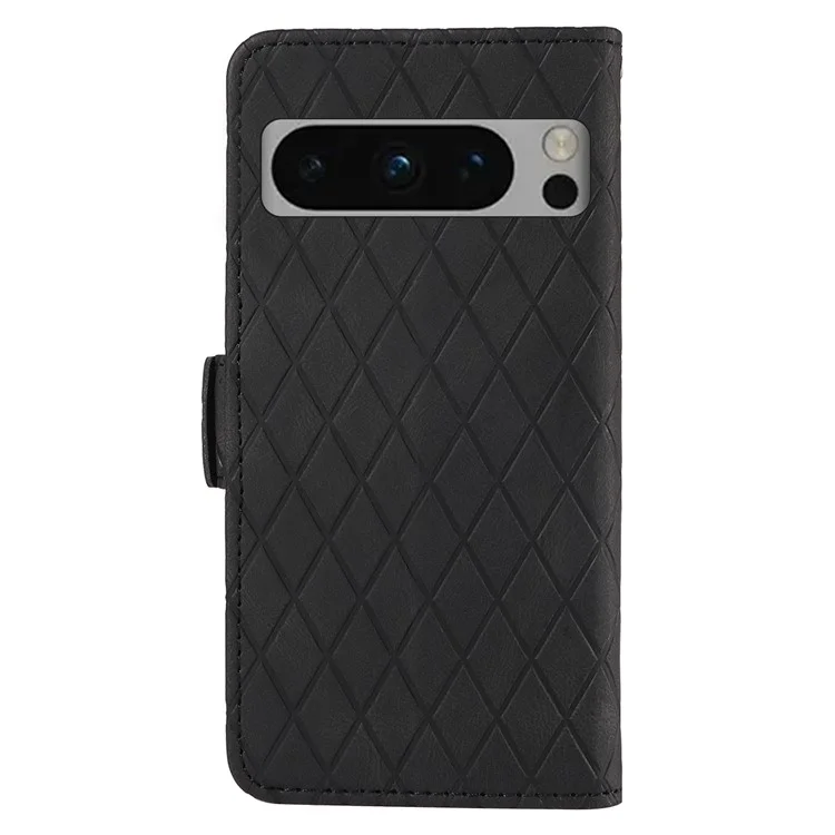 Pour Google Pixel 8 Pro Rhombus Imprinted Phone Case Stand Wallet Leather Phone Cover - Noir