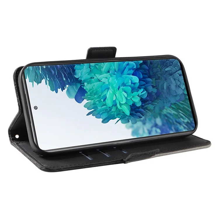 Para Samsung Galaxy S20 FE / S20 FE 5G / S20 FE 2022 / S20 Lite Caso de Couro de Coloração Splitsing Rhombus Imprinted Wallet Stand Phone Cover - Preto