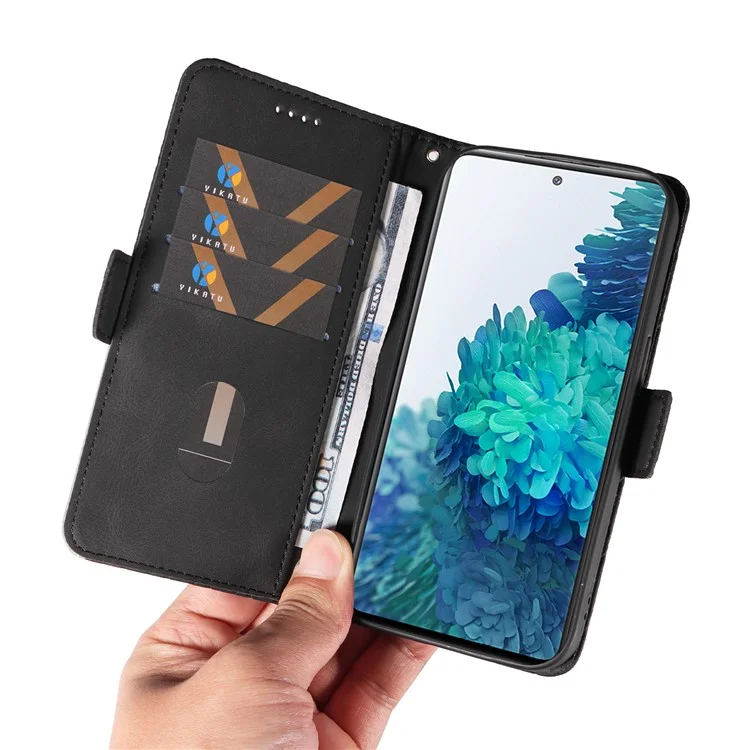 Para Samsung Galaxy S20 FE / S20 FE 5G / S20 FE 2022 / S20 Lite Caso de Couro de Coloração Splitsing Rhombus Imprinted Wallet Stand Phone Cover - Preto