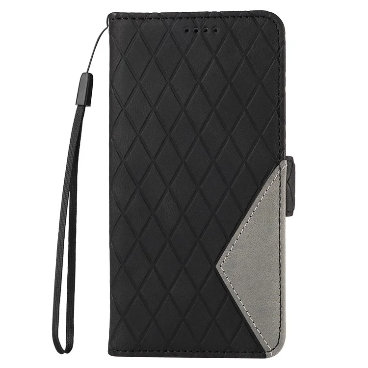 Para Samsung Galaxy S20 FE / S20 FE 5G / S20 FE 2022 / S20 Lite Caso de Couro de Coloração Splitsing Rhombus Imprinted Wallet Stand Phone Cover - Preto