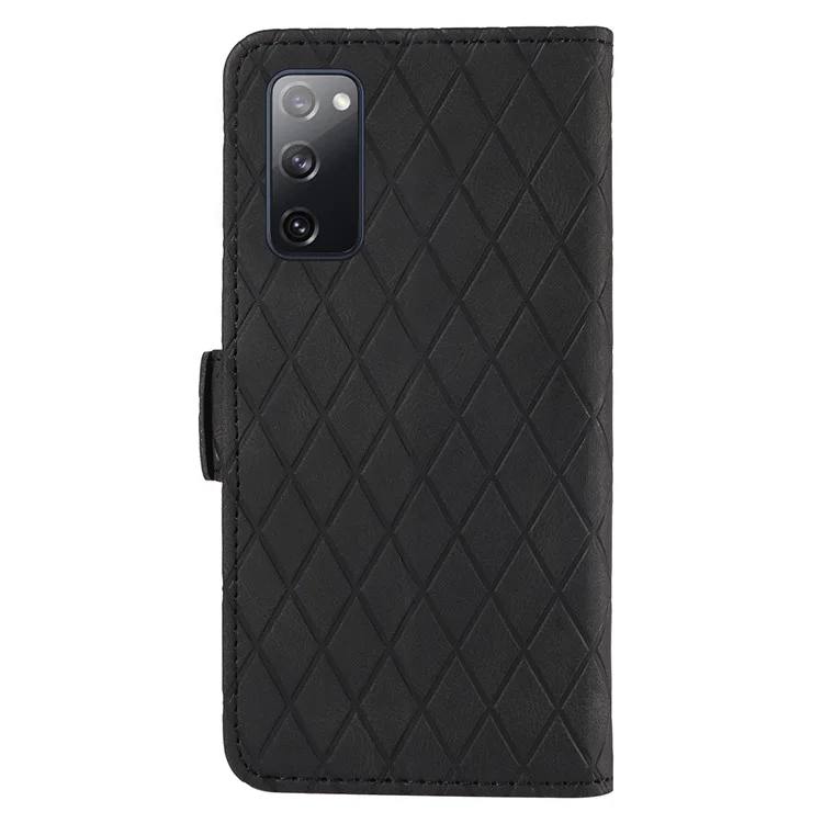 Para Samsung Galaxy S20 FE / S20 FE 5G / S20 FE 2022 / S20 Lite Caso de Couro de Coloração Splitsing Rhombus Imprinted Wallet Stand Phone Cover - Preto