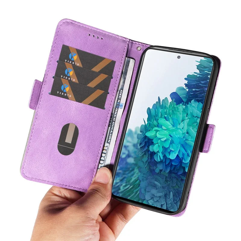 Per Samsung Galaxy S20 FE / S20 FE 5G / S20 FE 2022 / S20 Lite Color Splicing Leather Case Rhombus Imprinted Wallet Stand Phone Cover - Viola