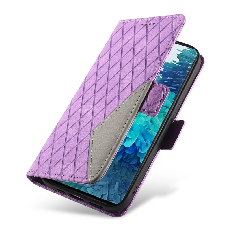 Per Samsung Galaxy S20 FE / S20 FE 5G / S20 FE 2022 / S20 Lite Color Splicing Leather Case Rhombus Imprinted Wallet Stand Phone Cover - Viola