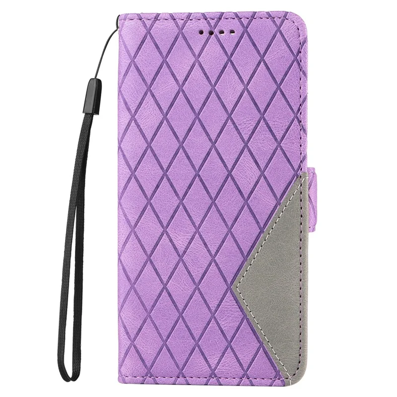 Per Samsung Galaxy S20 FE / S20 FE 5G / S20 FE 2022 / S20 Lite Color Splicing Leather Case Rhombus Imprinted Wallet Stand Phone Cover - Viola