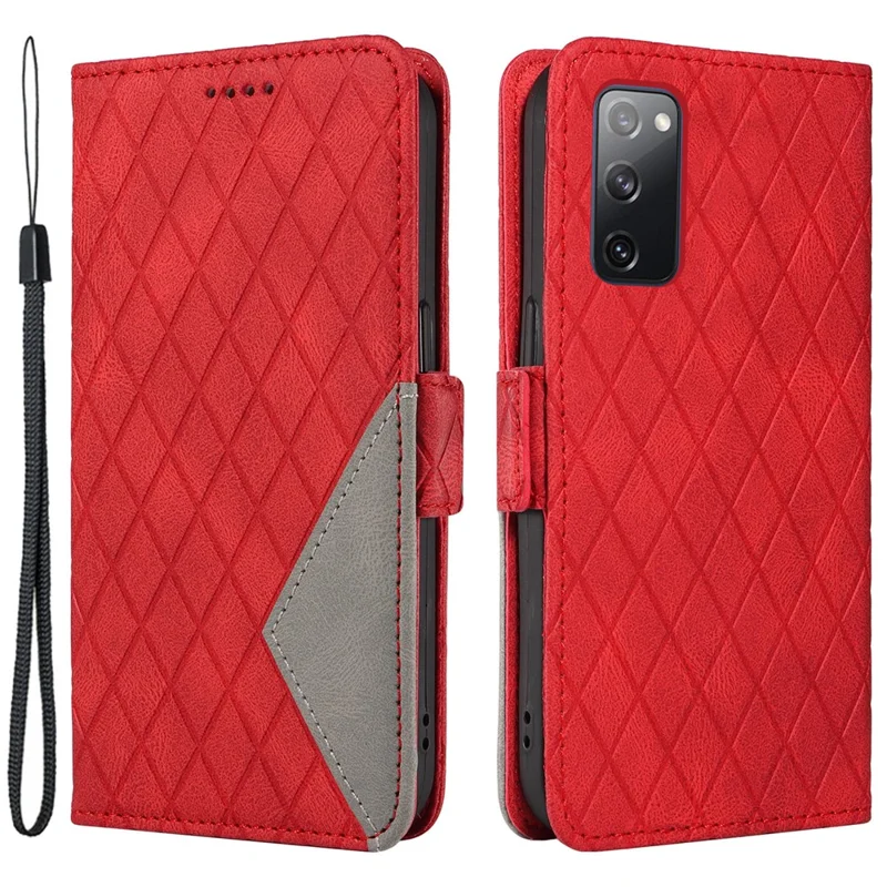 Para Samsung Galaxy S20 FE / S20 FE 5G / S20 FE 2022 / S20 Lite Case de Couro com Cor Splice Estampado Carteira Suporte para Telefone - Vermelho