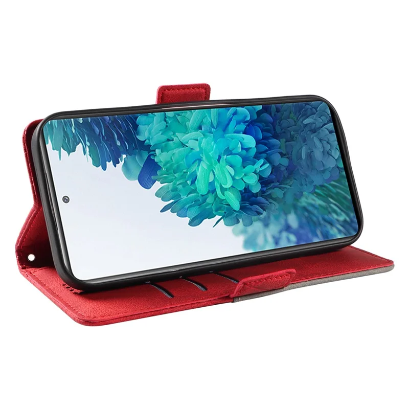 Para Samsung Galaxy S20 FE / S20 FE 5G / S20 FE 2022 / S20 Lite Case de Couro com Cor Splice Estampado Carteira Suporte para Telefone - Vermelho
