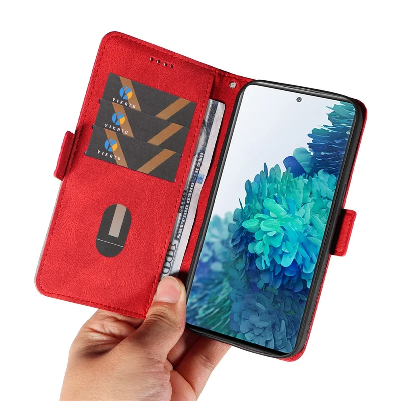 Para Samsung Galaxy S20 FE / S20 FE 5G / S20 FE 2022 / S20 Lite Case de Couro com Cor Splice Estampado Carteira Suporte para Telefone - Vermelho