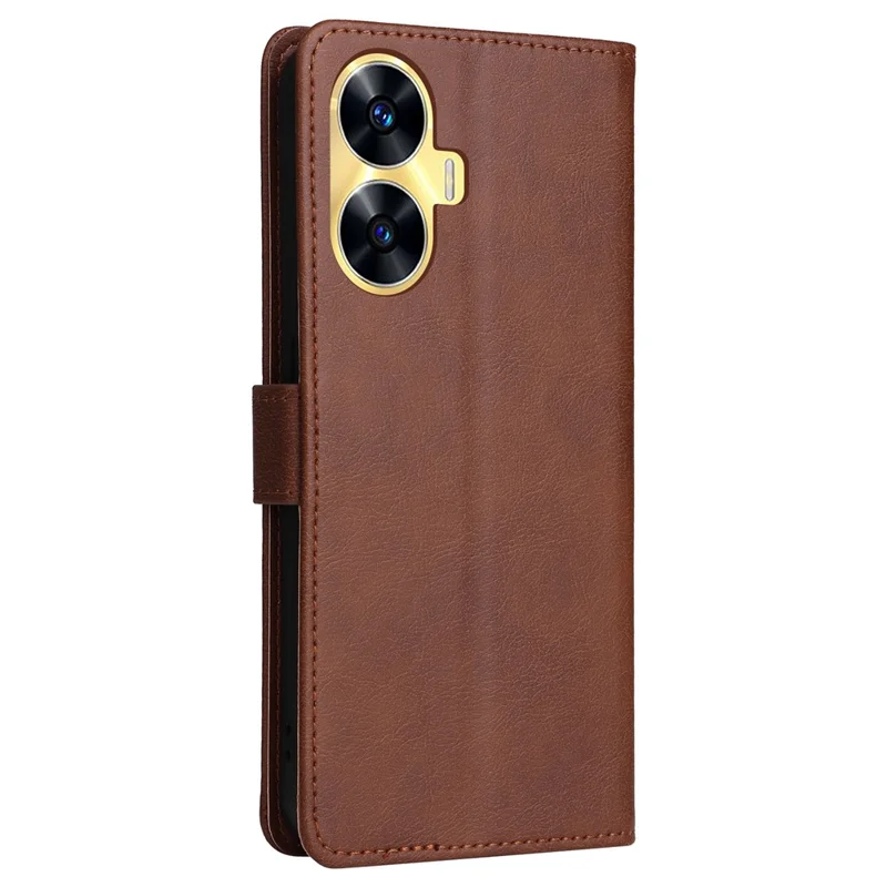 For Realme C55 Case Solid Color Leather Mobile Cover Wallet Stand with Strap - Brown