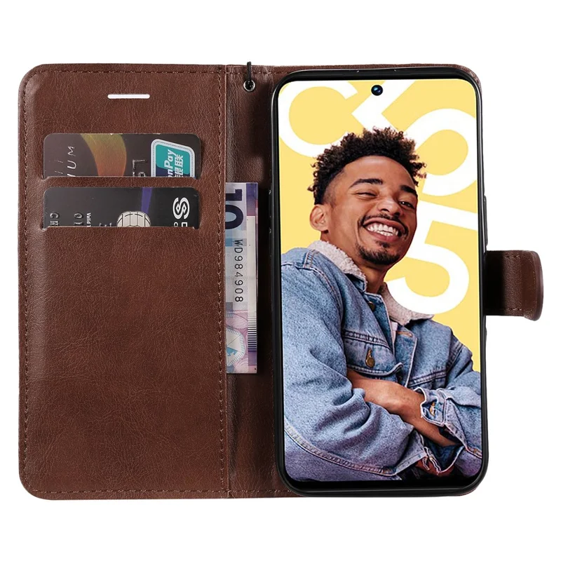 For Realme C55 Case Solid Color Leather Mobile Cover Wallet Stand with Strap - Brown