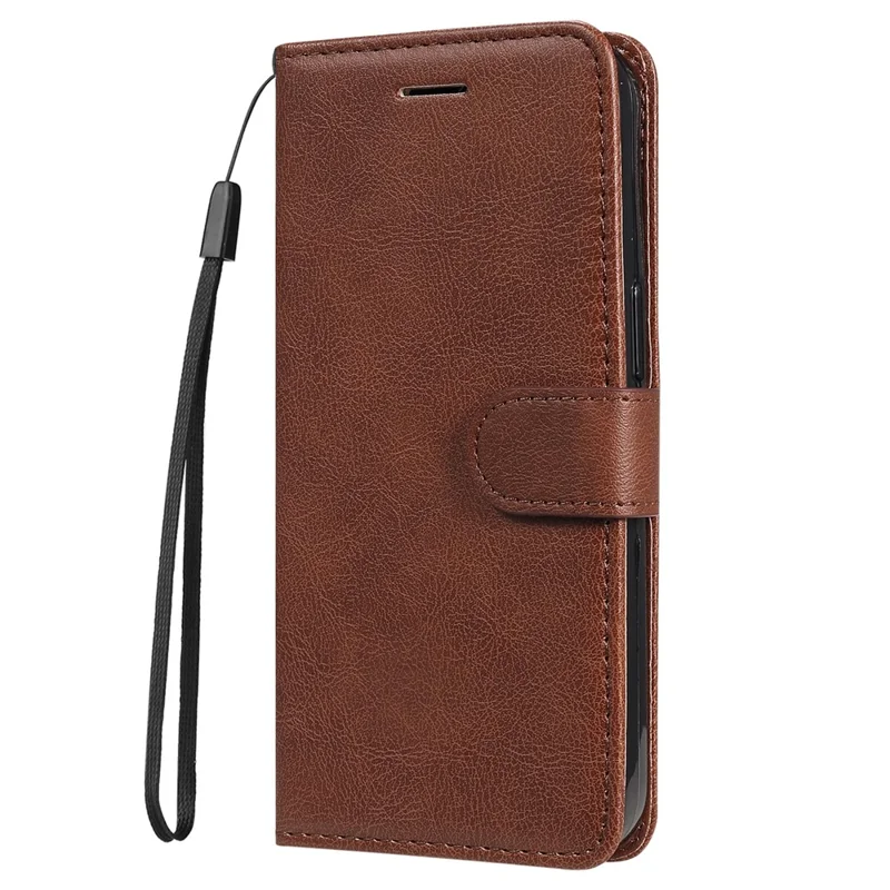 For Realme C55 Case Solid Color Leather Mobile Cover Wallet Stand with Strap - Brown
