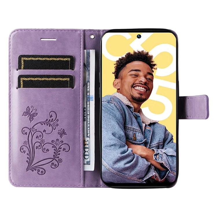For Realme C55 Wallet Case Floral Butterfly Imprinted Leather Phone Cover Stand - Purple
