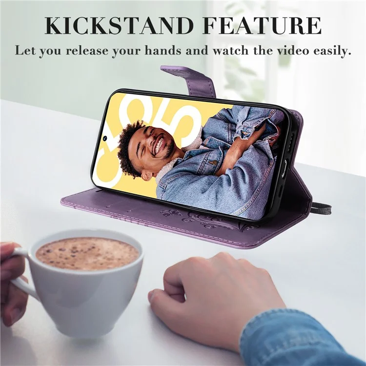 For Realme C55 Wallet Case Floral Butterfly Imprinted Leather Phone Cover Stand - Purple