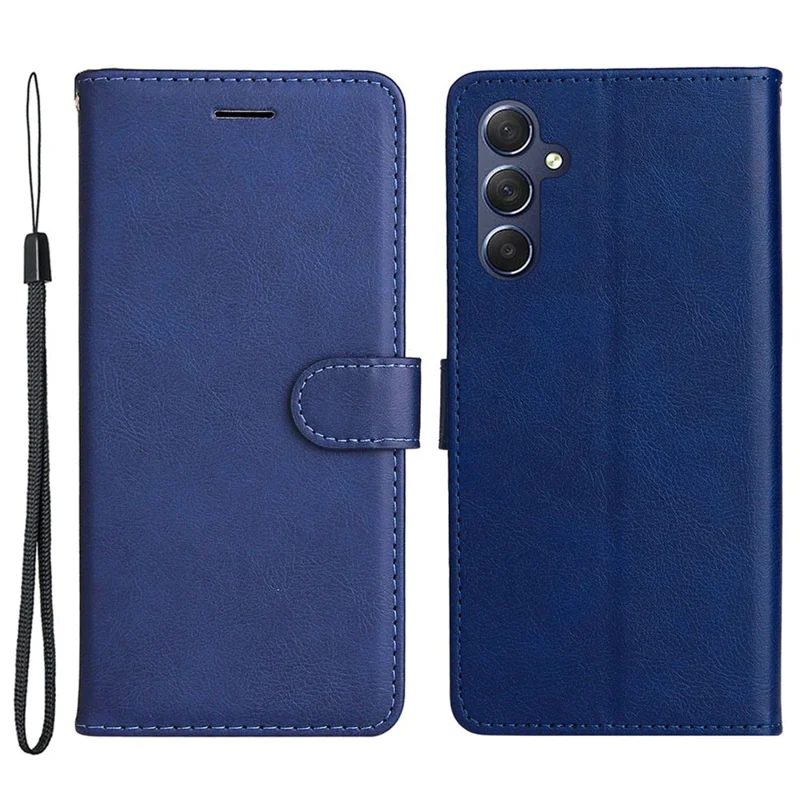 For Samsung Galaxy M54 5G / F54 5G Case Solid Color Leather Mobile Cover Wallet Stand with Strap - Blue