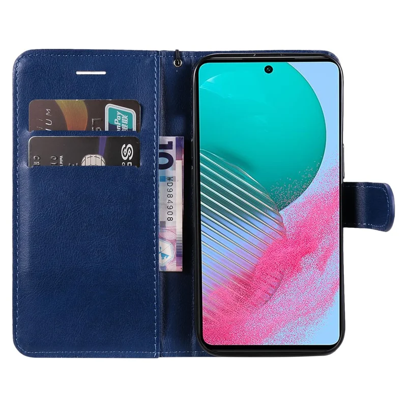For Samsung Galaxy M54 5G / F54 5G Case Solid Color Leather Mobile Cover Wallet Stand with Strap - Blue
