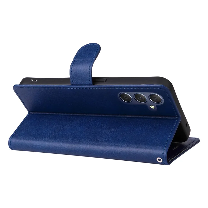For Samsung Galaxy M54 5G / F54 5G Case Solid Color Leather Mobile Cover Wallet Stand with Strap - Blue