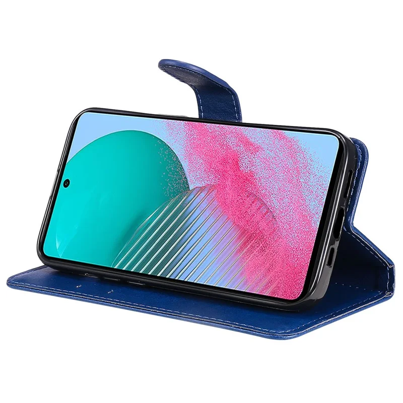 For Samsung Galaxy M54 5G / F54 5G Case Solid Color Leather Mobile Cover Wallet Stand with Strap - Blue