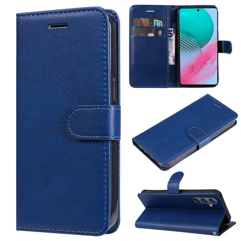 For Samsung Galaxy M54 5G / F54 5G Case Solid Color Leather Mobile Cover Wallet Stand with Strap - Blue