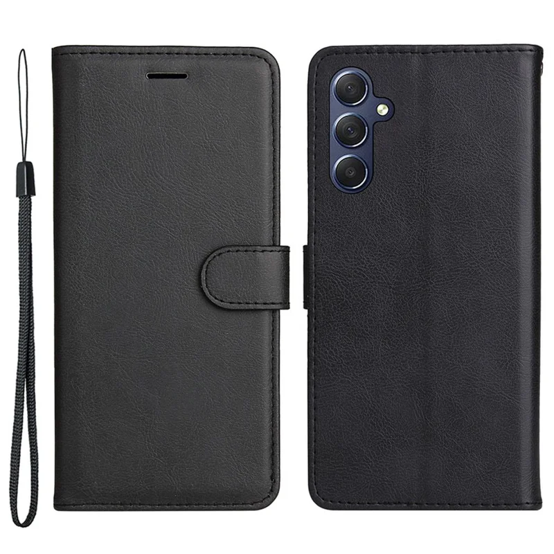For Samsung Galaxy M54 5G / F54 5G Case Solid Color Leather Mobile Cover Wallet Stand with Strap - Black