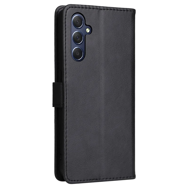 For Samsung Galaxy M54 5G / F54 5G Case Solid Color Leather Mobile Cover Wallet Stand with Strap - Black
