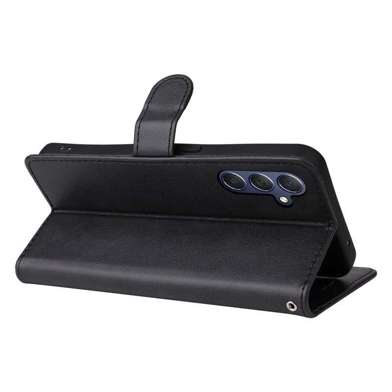 For Samsung Galaxy M54 5G / F54 5G Case Solid Color Leather Mobile Cover Wallet Stand with Strap - Black