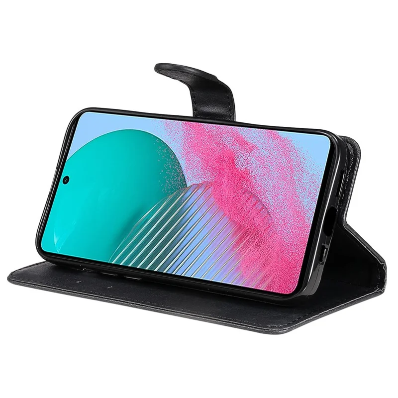 For Samsung Galaxy M54 5G / F54 5G Case Solid Color Leather Mobile Cover Wallet Stand with Strap - Black