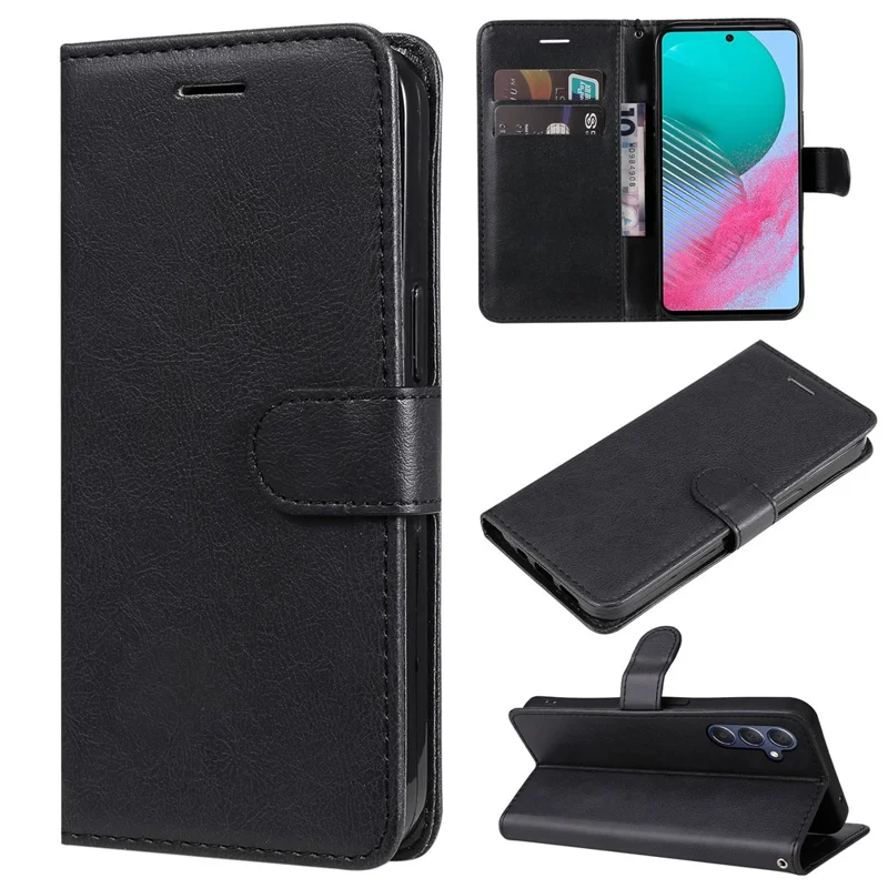 For Samsung Galaxy M54 5G / F54 5G Case Solid Color Leather Mobile Cover Wallet Stand with Strap - Black