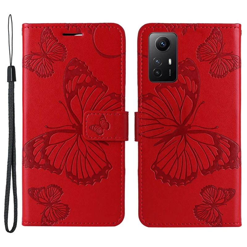 For Xiaomi Redmi Note 12S 4G / Note 11 4G (Qualcomm) / Note 11S 4G Wallet Case Floral Butterfly Imprinted Leather Phone Cover Stand - Red