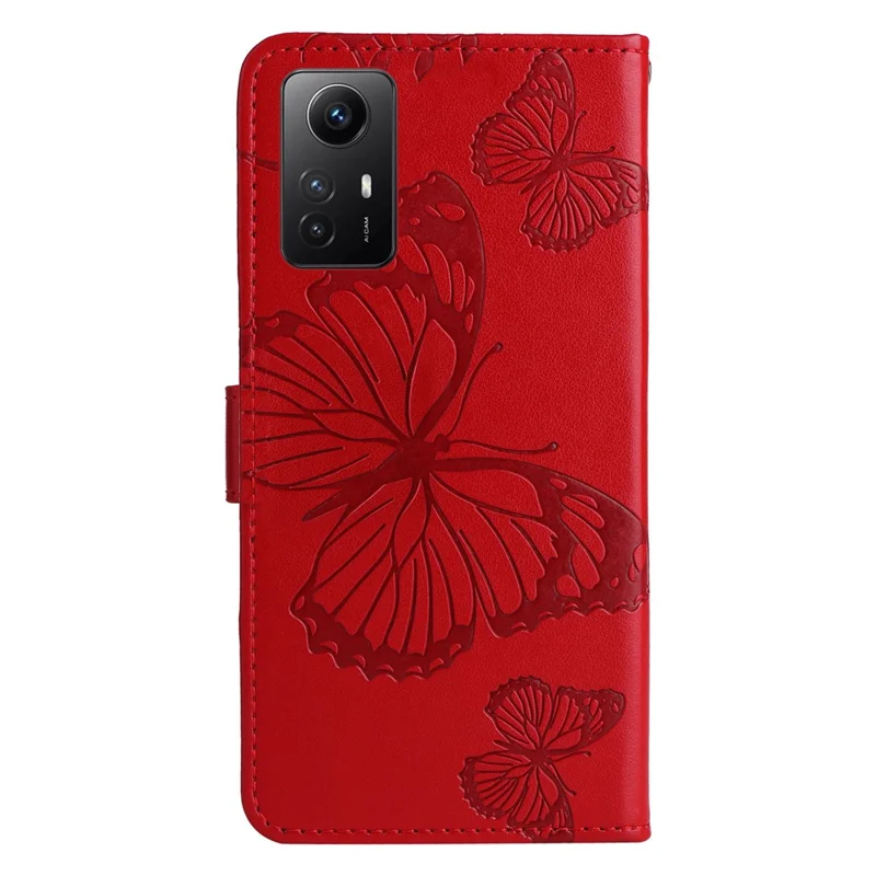 For Xiaomi Redmi Note 12S 4G / Note 11 4G (Qualcomm) / Note 11S 4G Wallet Case Floral Butterfly Imprinted Leather Phone Cover Stand - Red