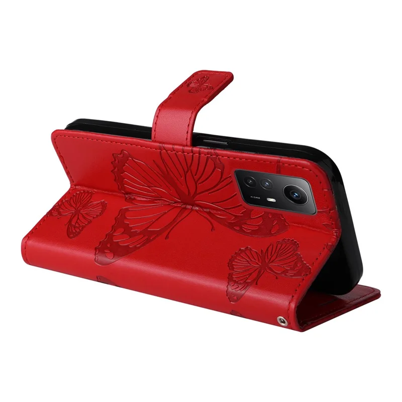 For Xiaomi Redmi Note 12S 4G / Note 11 4G (Qualcomm) / Note 11S 4G Wallet Case Floral Butterfly Imprinted Leather Phone Cover Stand - Red