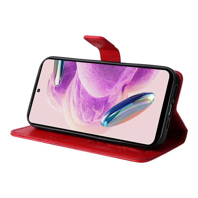 For Xiaomi Redmi Note 12S 4G / Note 11 4G (Qualcomm) / Note 11S 4G Wallet Case Floral Butterfly Imprinted Leather Phone Cover Stand - Red