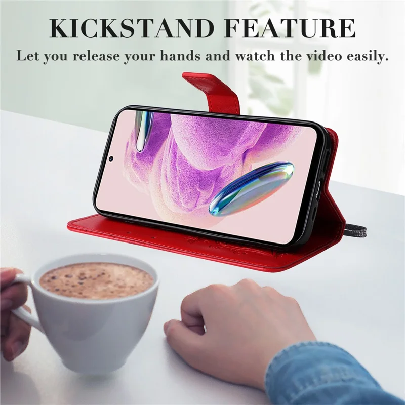 For Xiaomi Redmi Note 12S 4G / Note 11 4G (Qualcomm) / Note 11S 4G Wallet Case Floral Butterfly Imprinted Leather Phone Cover Stand - Red