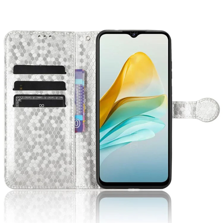 Phone Case for ZTE Blade A53 , Wallet Stand Dot Imprinted Anti-Scratch PU Leather Phone Cover - Silver