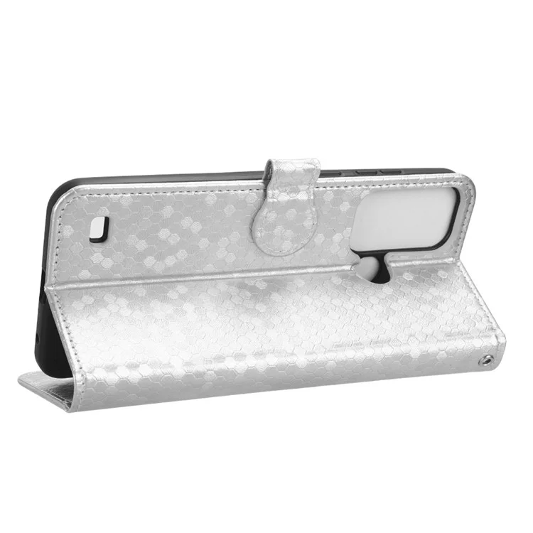 Phone Case for ZTE Blade A53 , Wallet Stand Dot Imprinted Anti-Scratch PU Leather Phone Cover - Silver