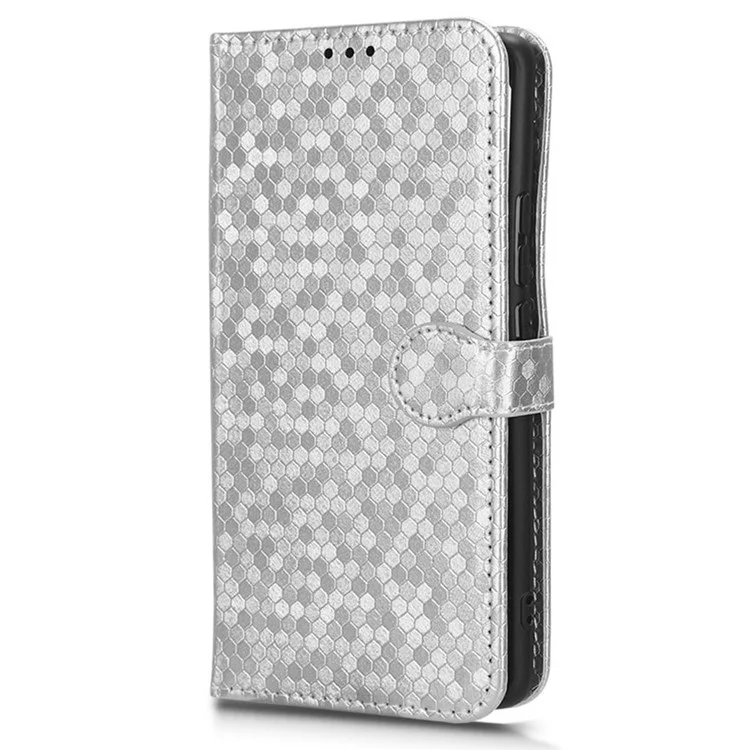 Phone Case for ZTE Blade A53 , Wallet Stand Dot Imprinted Anti-Scratch PU Leather Phone Cover - Silver