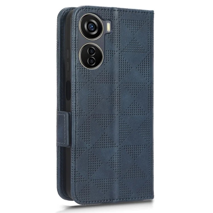 Phone Cover for ZTE Axon 40 Lite Imprinted Triangle Stand Shell PU Leather Wallet Case - Blue