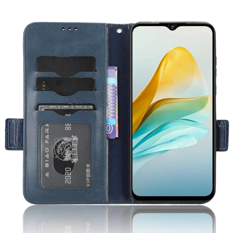 Stand Shell for ZTE Blade A53 Imprinted Triangle Phone Cover PU Leather Wallet Case - Blue