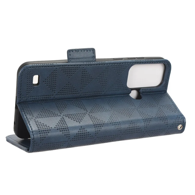 Stand Shell for ZTE Blade A53 Imprinted Triangle Phone Cover PU Leather Wallet Case - Blue