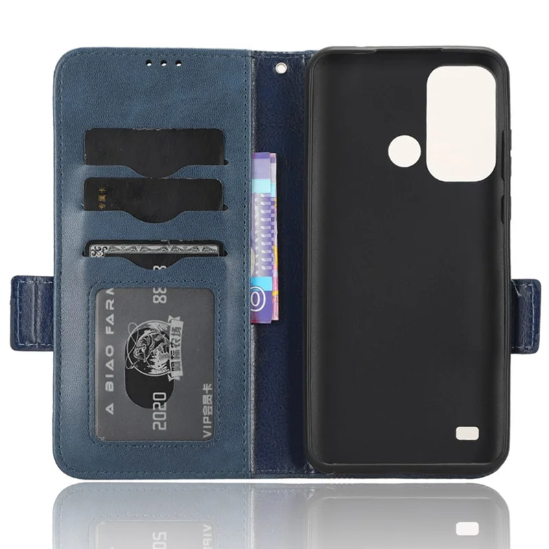 Stand Shell for ZTE Blade A53 Imprinted Triangle Phone Cover PU Leather Wallet Case - Blue