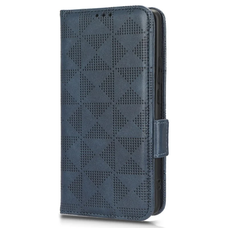 Stand Shell for ZTE Blade A53 Imprinted Triangle Phone Cover PU Leather Wallet Case - Blue